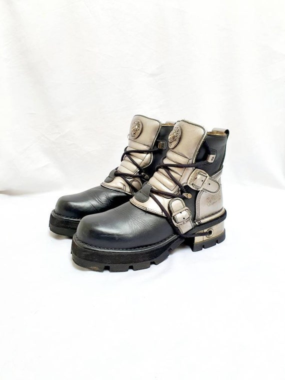 EU 42 Black Silver New Rock Boots Cyber Punk Goth Leather