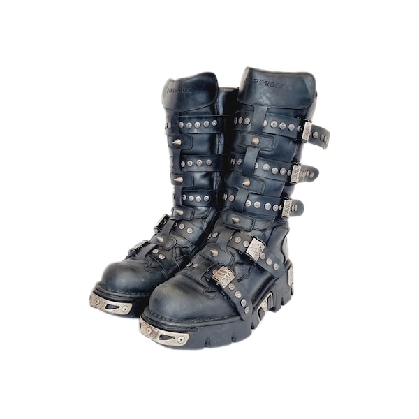 EU 45 / UK 10.5 Spiked Studded Metal Buckled New Rock Boots Chunky Platforms Cyber Punk Grunge Glam Goth Cosplay Emo Y2K Shoes