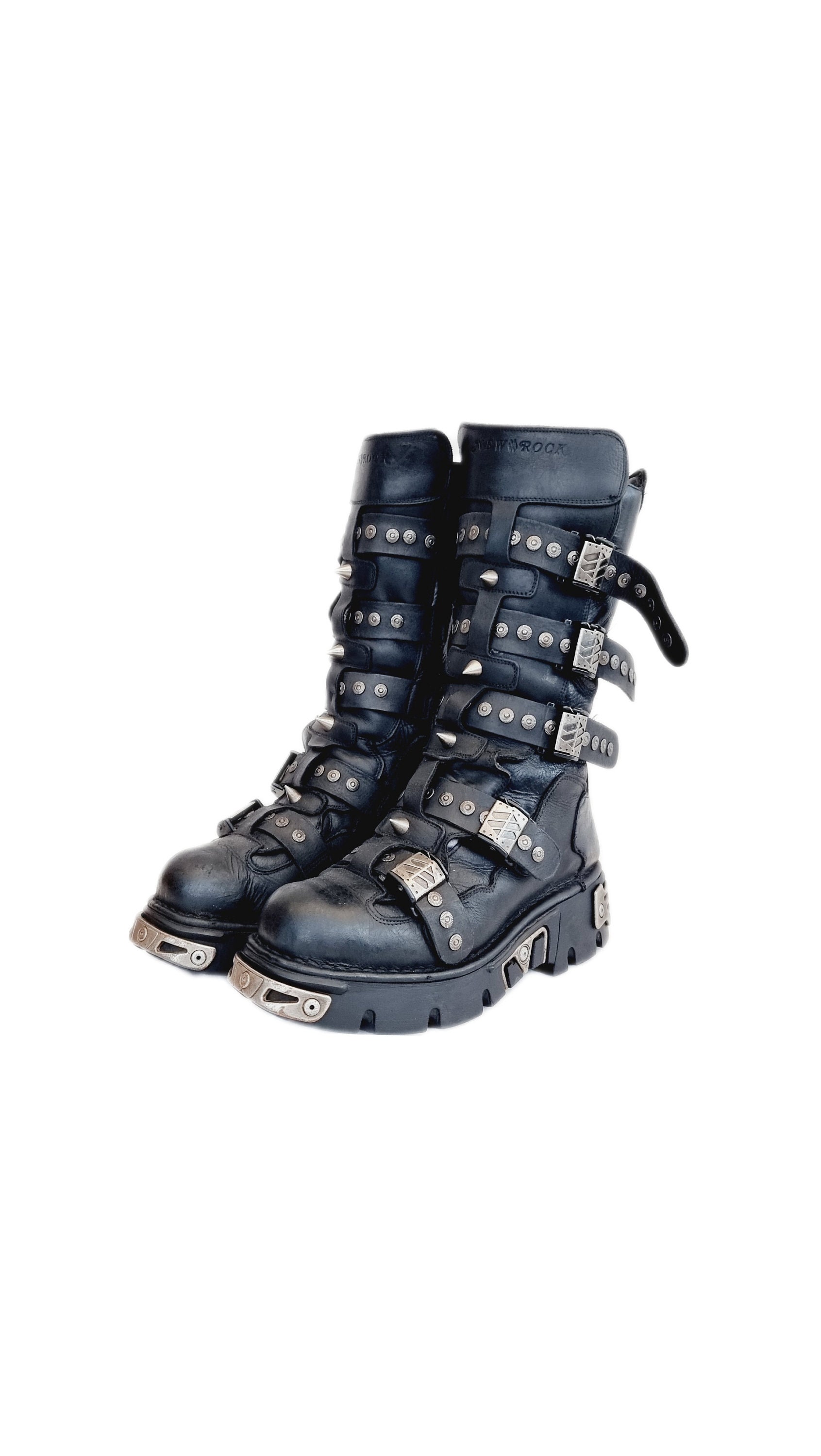 EU 43 UK 9 Spiked Studded Metal Buckled New Rock Boots Chunky Platforms Cyber Punk Grunge Glam Goth Cosplay Emo Y2K Shoes Etsy