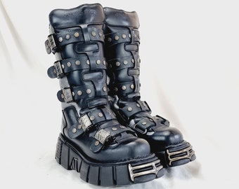 EU 40 / UK 7 Spiked Studded Metal Buckled New Rock Boots