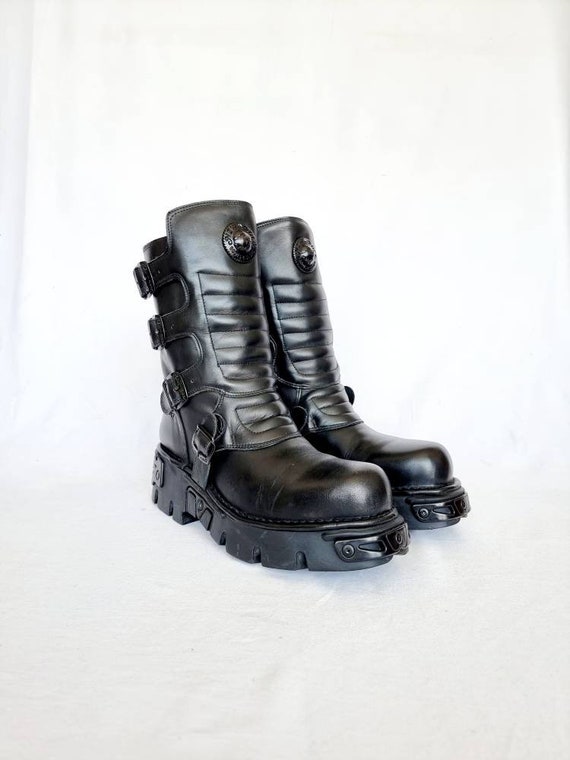 EU 44 Vintage zeldzame nieuwe rock laarzen zwart leer zilver - Etsy  Nederland