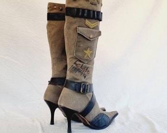 EU 38 / UK 5 El Dantes Black and Khaki Studded Pocket