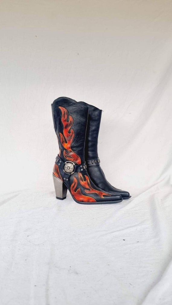 EU 40 New Rock Pointy Toed Boots - Vintage Black Texa… - Gem
