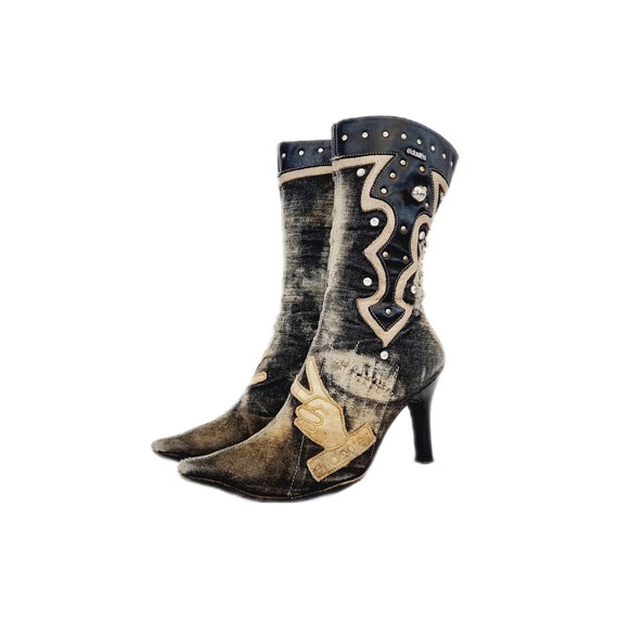 Dark denim deals boots
