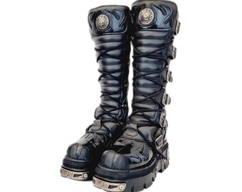 EU 39 / UK 6 Knee High New Rock Boots - Black Flame Design