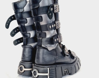 EU 40 / UK 7 Spiked Studded Metal Buckled New Rock Boots