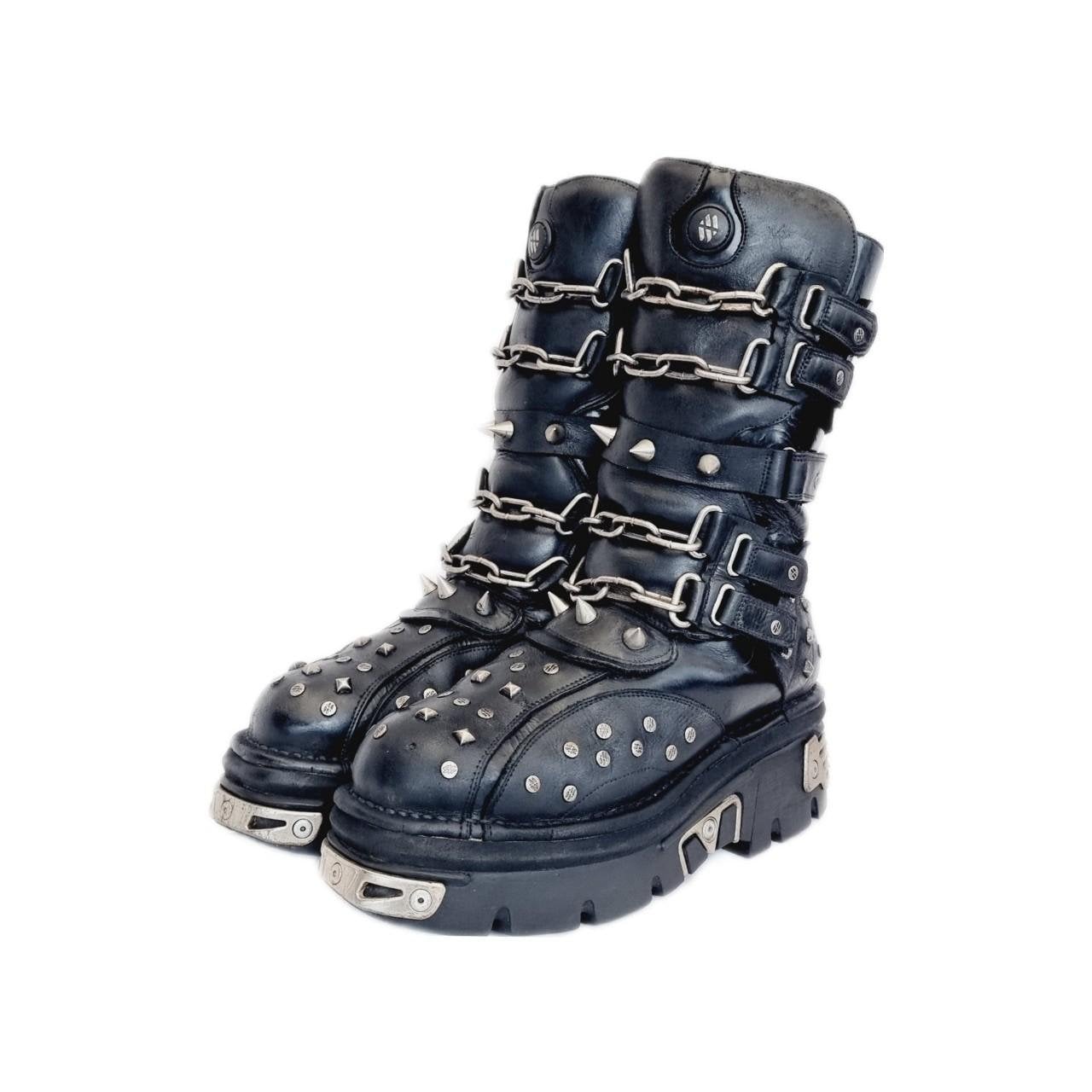 EU 45 / UK 10.5 Spiked Studded Metal Chain New Rock Boots EU 45 / UK 10.5 Spiked Studded Metal Chain New Rock Boots