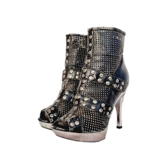 EU 37 / UK 4 New Rock Stiletto Heels - Vintage Bl… - image 1