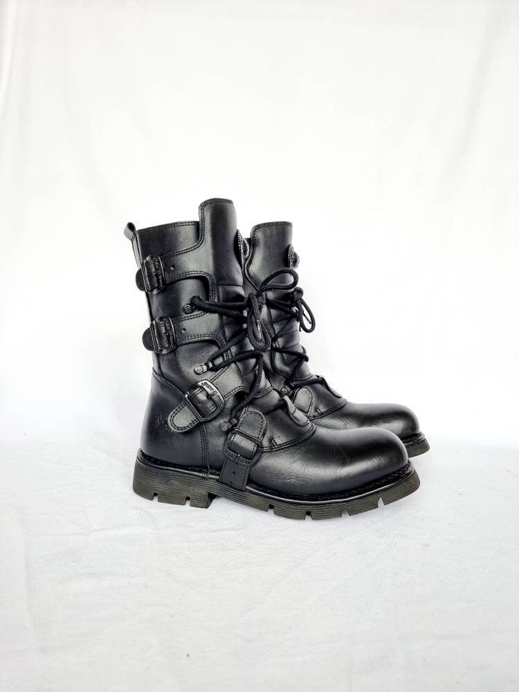 限定セールをすべて EU 42 / UK 8 Black Leather Metal New Rock Boots 
