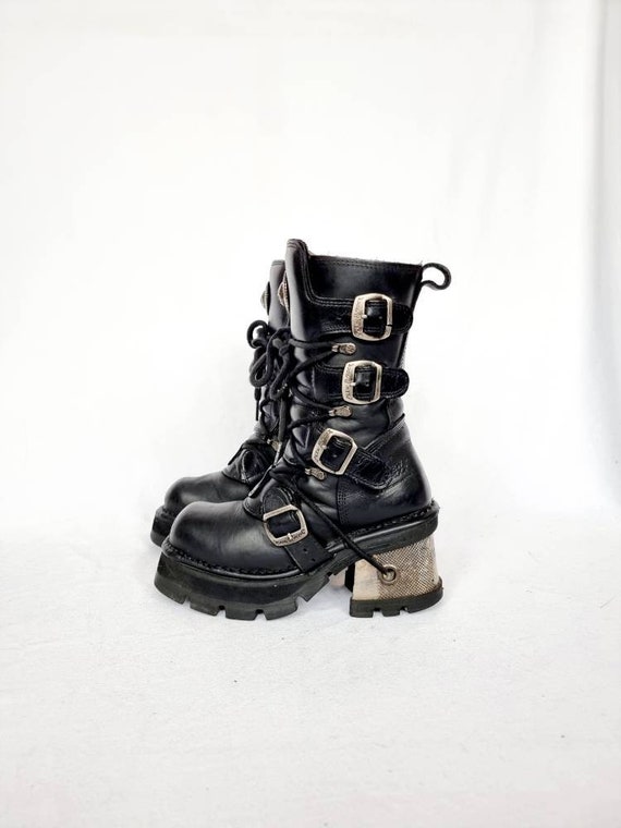 New Rock boots vintage leather black vintage made in Spain EU 37 buckles laces Shoes Womens Shoes Boots Work & Combat Boots 