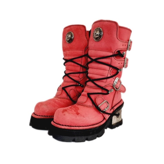 Buy EU 39 / UK 6 New Rock Boots Red Buckled Suede Leather Online 
