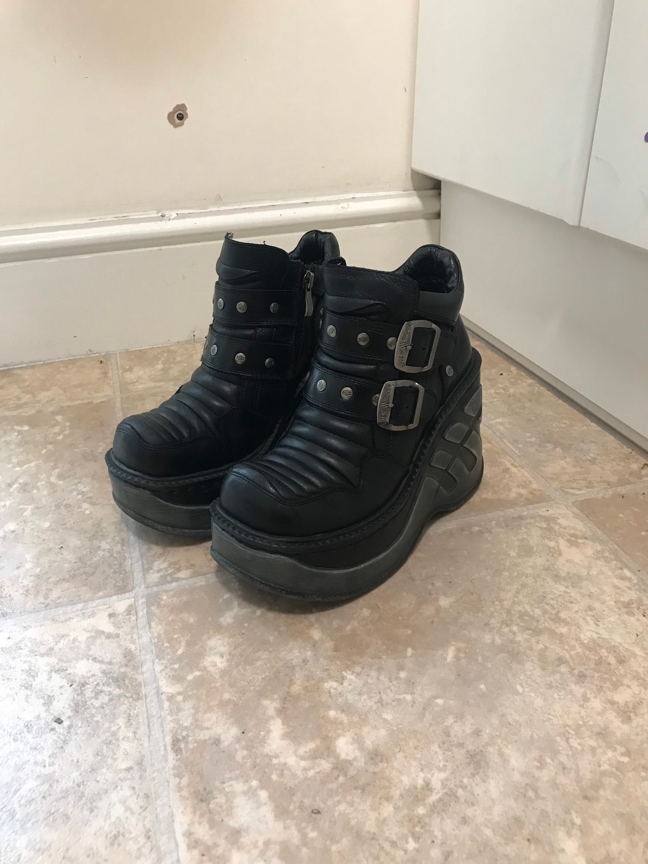 black wedge platform ankle boots