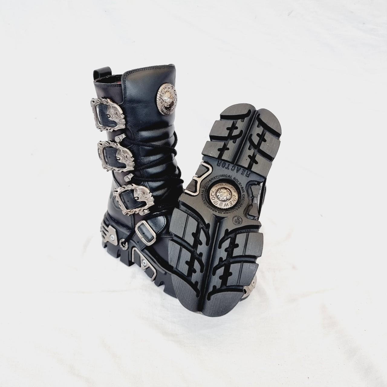 EU 36 / UK 3 Vintage Black Metal Skull Buckle Leather New