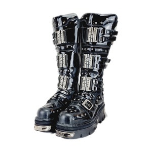 EU 46 / UK 11 Spiked Studded Metal PVC Leather Knee High New