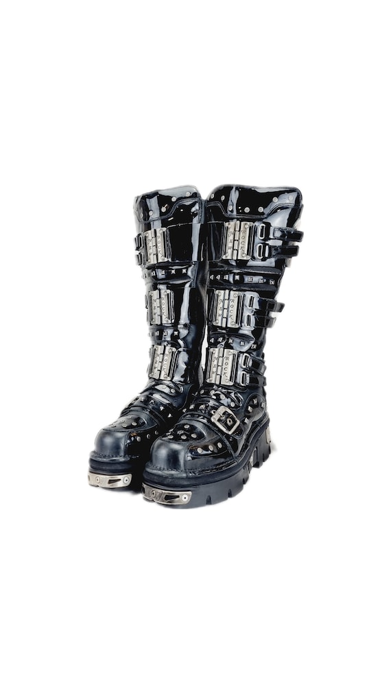 EU 46 / UK 11 Spiked Studded Metal PVC Leather Knee High New EU 46 / UK 11 Spiked Studded Metal PVC Leather Knee High New