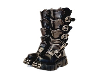 EU 40 / UK 7 New Rock Boots Skull Metal Details Black Silver Leather Punk Glam Goth Grunge Alternative Cyber Cosplay Costume