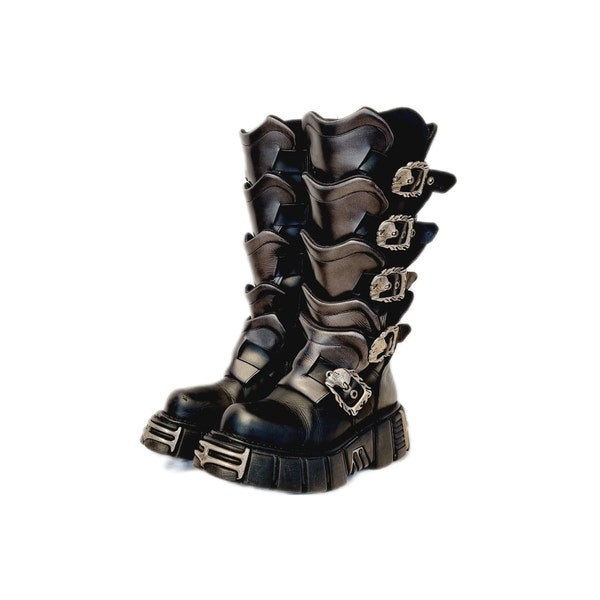 EU 40 / UK 7 New Rock Boots Skull Metal Details Black Silver Leather Punk Glam Goth Grunge Alternative Cyber Cosplay Costume