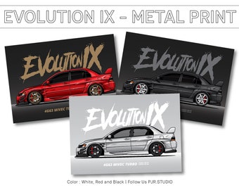 Aluminum Print 29x41 Cm. | Evolution IX car illustration, car lover, car guy, best gift, jdm