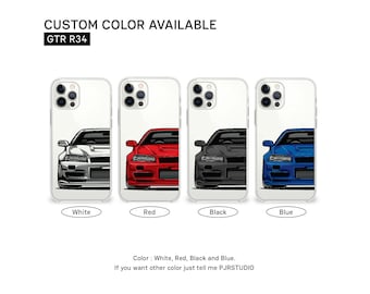 iPhone Case | Front GTR R34| phone case, gift, phone accessary, car lover, car guy, best gift, car illustration