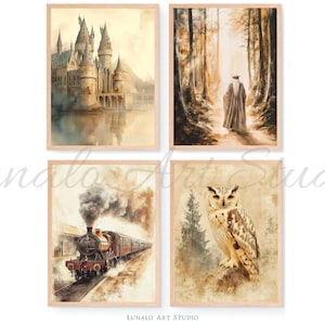 Wizard Posters Set of 4 Digital Prints, Wizard School Print, Wizard Room Decor, Magic Prints, Digital Download, Wizarding Inspired Poster