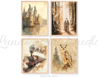 Wizard School Art Prints: Magic Castle, Train, Owl (Digital Download)