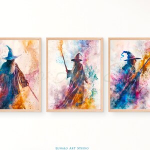 Wizard Print Set of 3, Kids room decor, Fantasy Movie Poster, Wizard Mural Print, Watercolour Prints, Gift, Gifts, Printable Wall Art