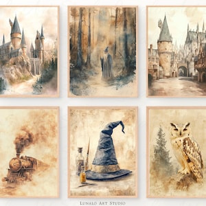 Wizard Posters Digital Print, Wizards School Print, Wizard Room Decor, Neutral Poster Digital Download, Wizarding Inspired Castle Print Set