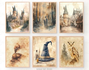Wizard School Art Print Set: Castle, Owl, Train (Digital Download)