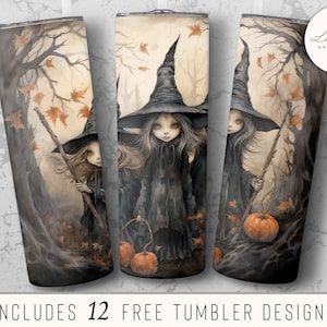 Halloween 20 oz Skinny Tumbler Mockup Witchy Sublimation Design Halloween Tumbler Wrap, Witchy Tumbler Template Digital Download