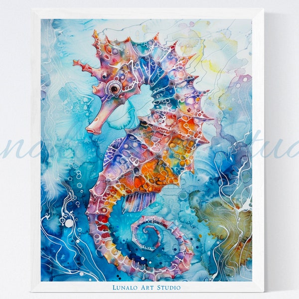 Nautical Wall Art Set of 3, Bathroom Decor, Seahorse Print, Seahorse Wall Abstract Ocean Seahorse Art Printable Sea Life Instant Download