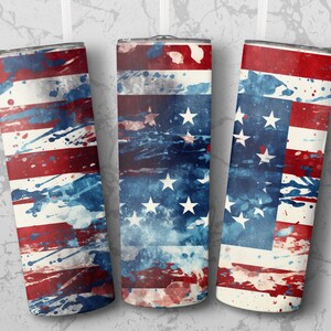 Patriotic Tumbler Wrap, 20 oz Skinny Tumbler Sublimation Designs. Patriotic Tumbler Template, Straight and Tapered PNG Digital Download