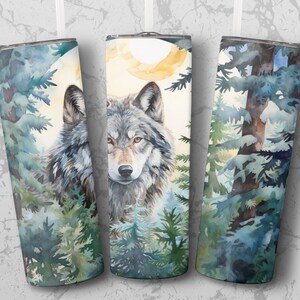 Envoltura para vaso Wolf PNG: Diseño de sublimación delgado de 20 oz para vasos rectos y cónicos - Descarga digital