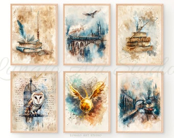 Magical Wizard 6-Piece Print Set Wizarding Room Decor for Kids Playroom & Nursery