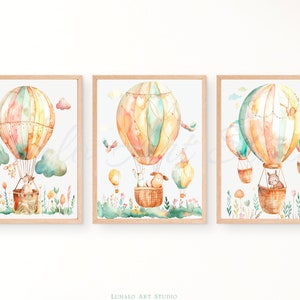 Hot Air Balloon Nursery Print Set of 3, Nursery Prints, Nursery, Watercolour Art Prints, Girls Room Decor, Home Decor, Digital Download