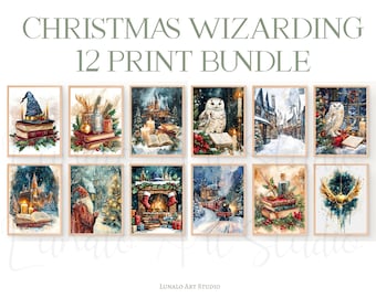 Festive Wizarding School Inspired 12-Piece Print Collection: Magical Holiday Decor for Kids Christmas Fans