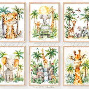 Adorable Jungle Safari Animal Prints Set of 6 - Downloadable Nursery Wall Decor with Tiger, Giraffe Printable Art Download