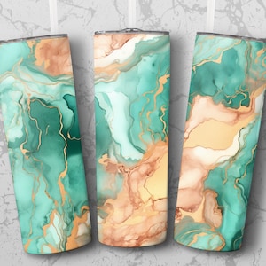 Gold & Green Alcohol Ink 20oz Skinny Tumbler Sublimation Wrap Design - Straight/Tapered PNG