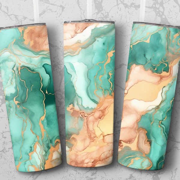 Teal and Gold Marble Tumbler Wrap, Marble Tumbler png, 20 oz Skinny Tumbler Sublimation, Tumbler Straight and Tapered, PNG Digital Download