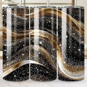 Tumbler Wrap nero e oro, 20 oz Skinny Tumbler Design a sublimazione, Tumbler Wraps, Tumbler Template Straight Tapered PNG Download digitale