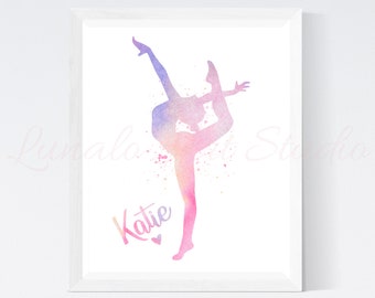 Personalisierte Gymnastik Aquarell Druck: Mädchen Zimmer Dekor (digitaler Download)