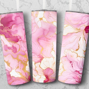 Pink and Gold Tumbler Designs 20 oz Skinny Tumbler Wrap Seamless Tumbler PNG Alcohol Ink Tumbler Template Digital Download