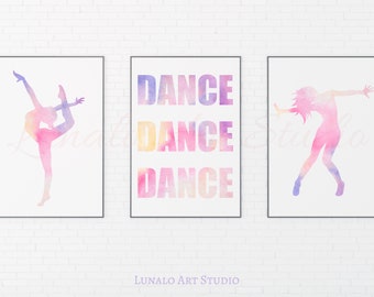Set of 3 Dance Printable Wall Art, Dancer Print Set, Pink Girls Room Decor, Gift for Dancer, Teen Room Decor, Digital Download
