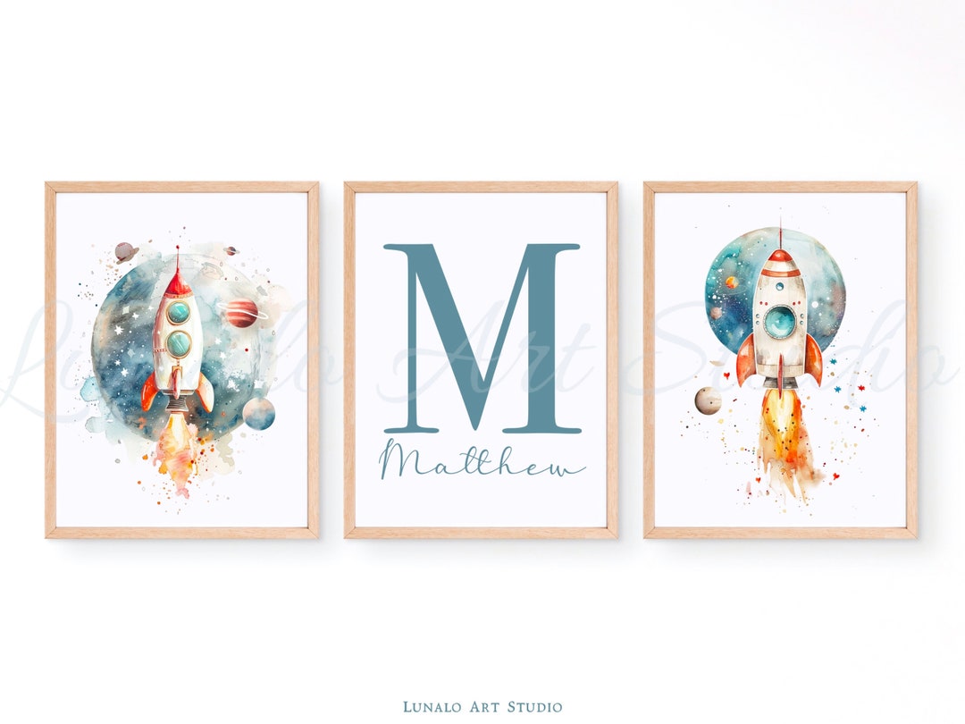 Personalized Outer Space Rocket Print: Custom Celestial Wall Art for ...