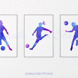 Girls Football Set of 3 Printable Wall Art, Girls Soccer Prints, Teenage Bedroom Decor, Girls Bedroom Wall Art, Instant Digital Download