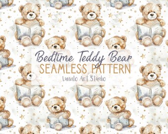 Teddy Bear Seamless Pattern: Bedtime Nursery Fabric Design (Digital Download)