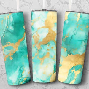 Gold & Green Marble 20oz Skinny Tumbler Sublimation Wrap Design - Straight/Tapered PNG Download