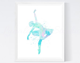 Impresión de bailarina en acuarela: Decoración infantil de ballet (Descarga digital)