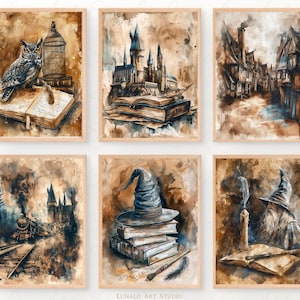 Conjunto de impressão de 6 peças da Magical Wizarding School: decoração encantadora para sala de jogos e berçário infantil