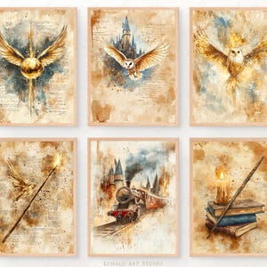 Wizard Posters Digital Print Set of 6, Wizard School Print, Wizard Room Decor, Poster, JPG Digital Download, Wizarding Inspired Castle Print