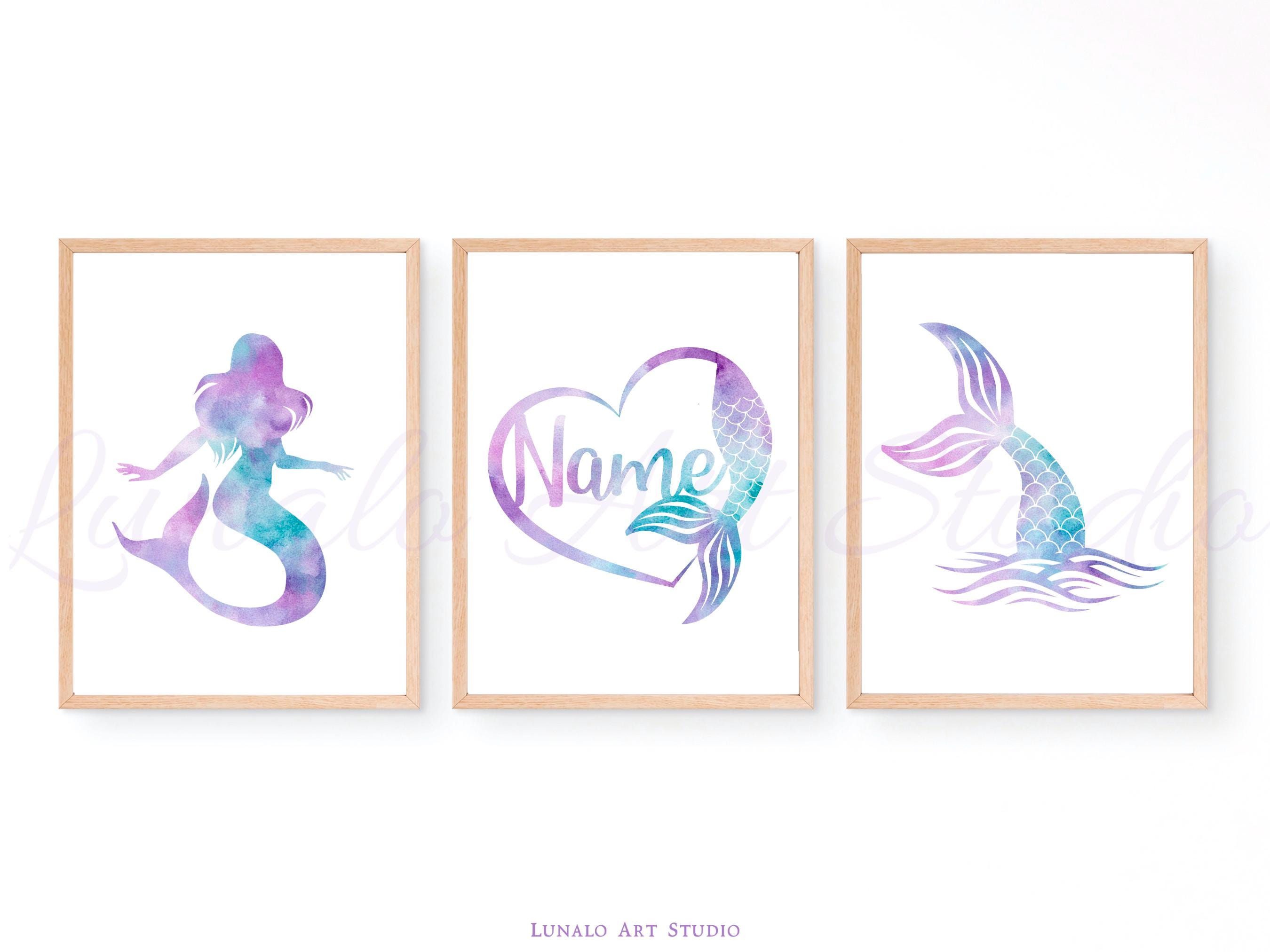 Personalized Mermaid Print Set: Watercolor Nursery Decor (digital ...